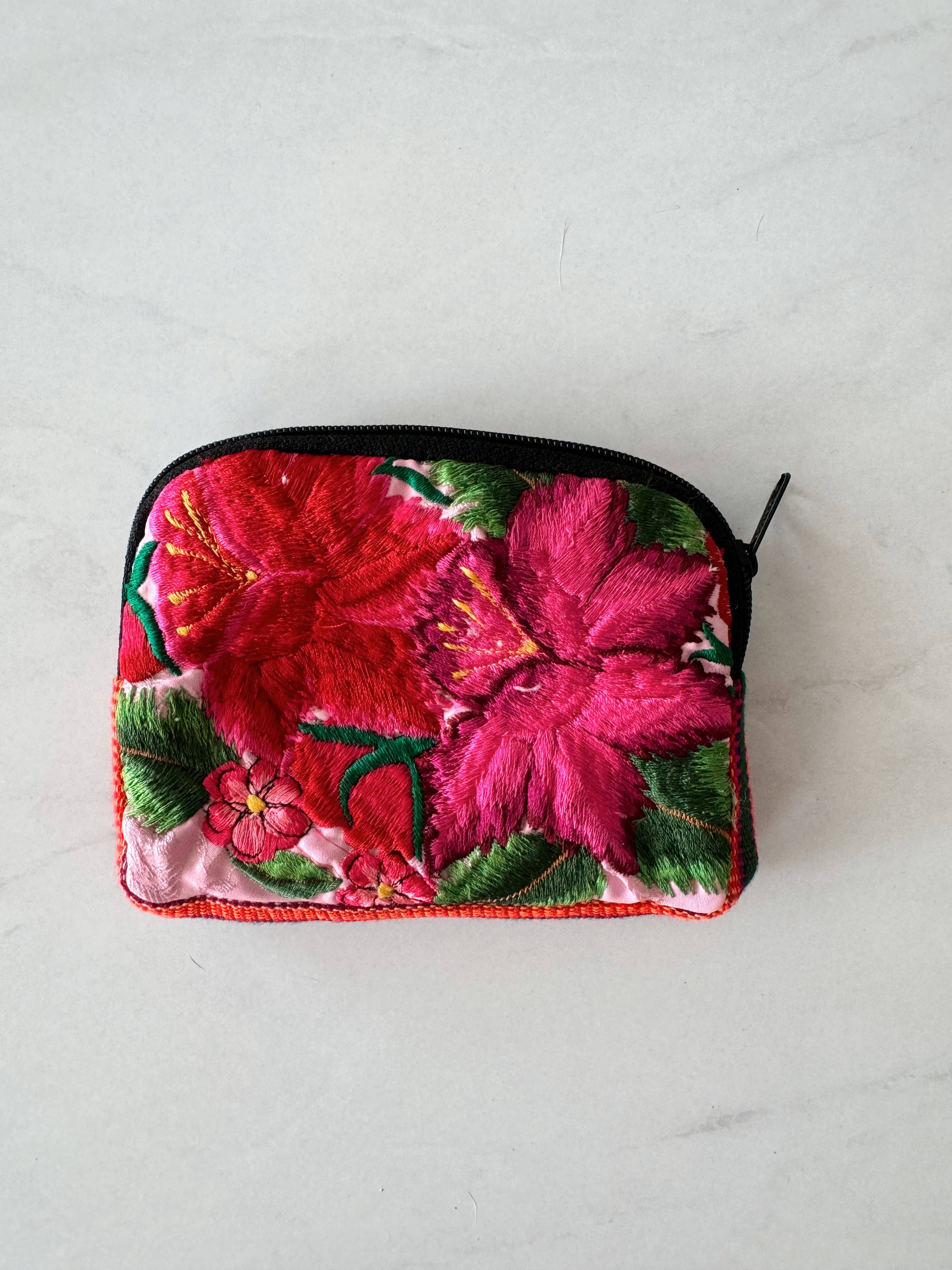 Pura Vida - Wholesale Makeup/Cosmetic Bag - Small Mexican Embroidered Flowers Cosmetic Bag | Boho Bag1