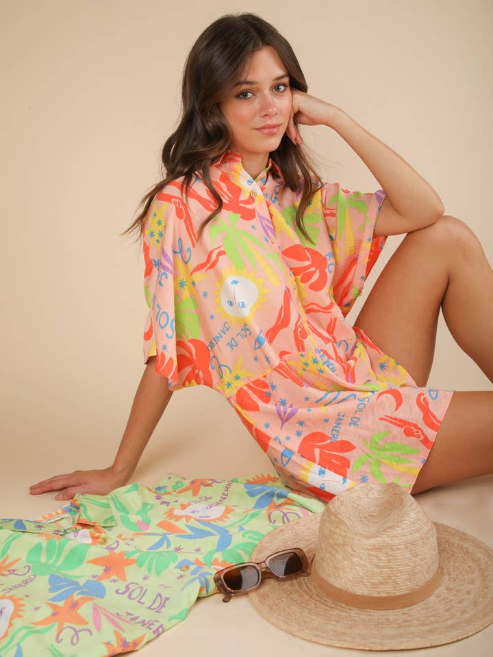 NP70747-Overdimensioneret Printet Casual Skjorte Romper for engroshandel hos VERY J