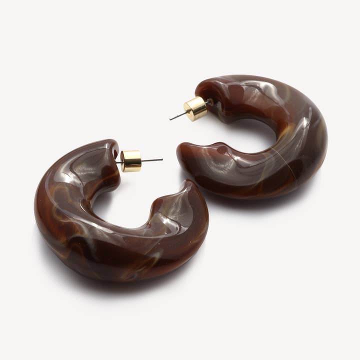 Dark Brown Rena Resin Hoops for wholesale by HYE JANE