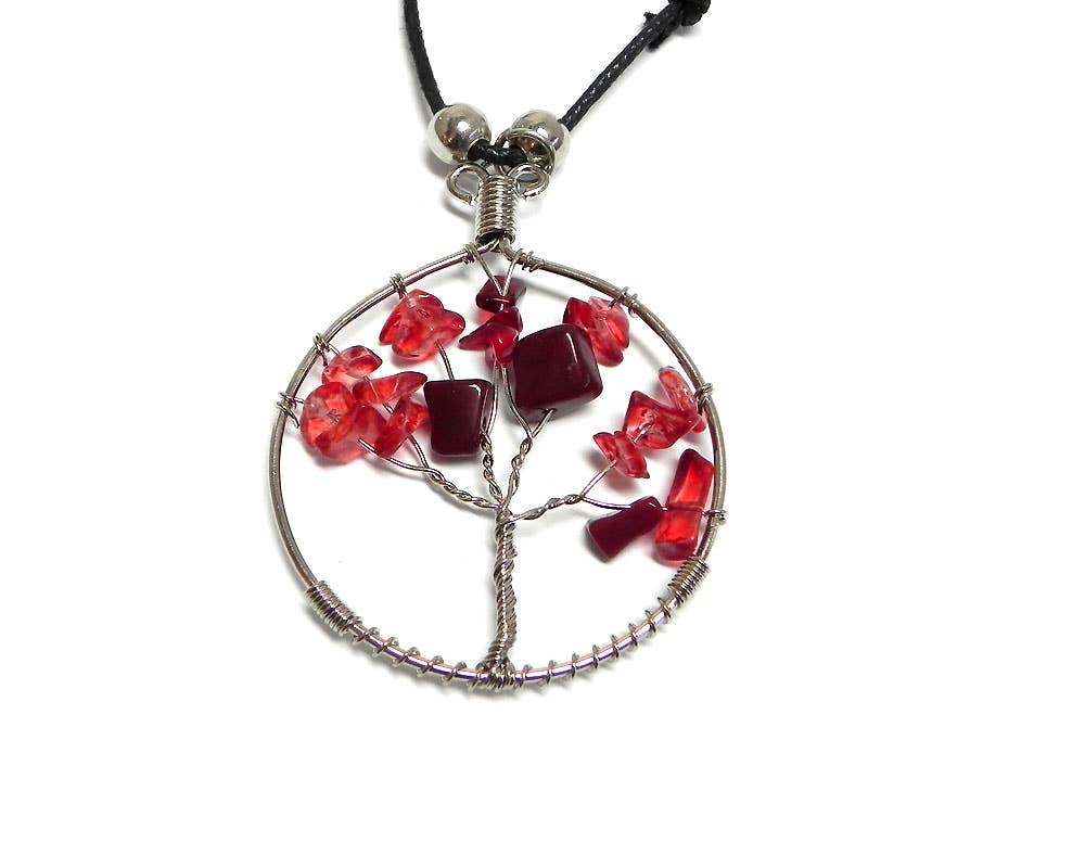 Pichincha - Wholesale Pendant/Charm Necklace - Round Chip Stone Tree of Life Wire Wrapped Pendant Necklace9