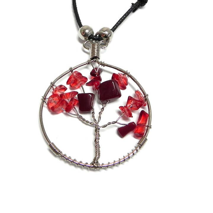 Pichincha - Wholesale Pendant/Charm Necklace - Round Chip Stone Tree of Life Wire Wrapped Pendant Necklace9