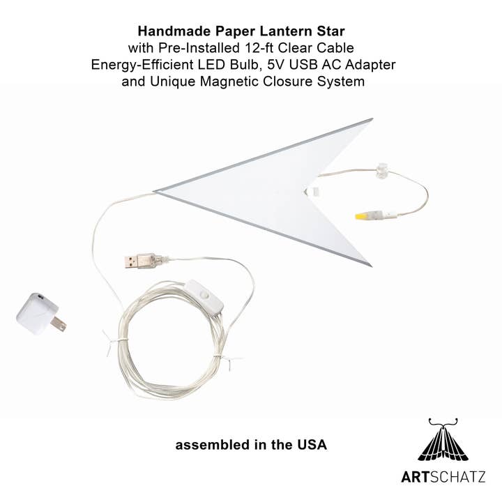 Artschatz LLC - Venta al por mayor Lámpara/farol de papel - Cynosure 9 puntos 18" blanco/gris Paper Star Lantern Light Light