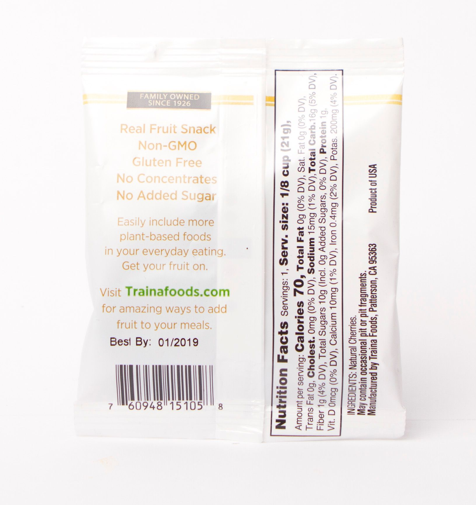 Traina Home Grown - Wholesale Dried/Dehydrated Fruit - 18 pack of .75 oz Fruitons Sun Dried Natural Cherries1