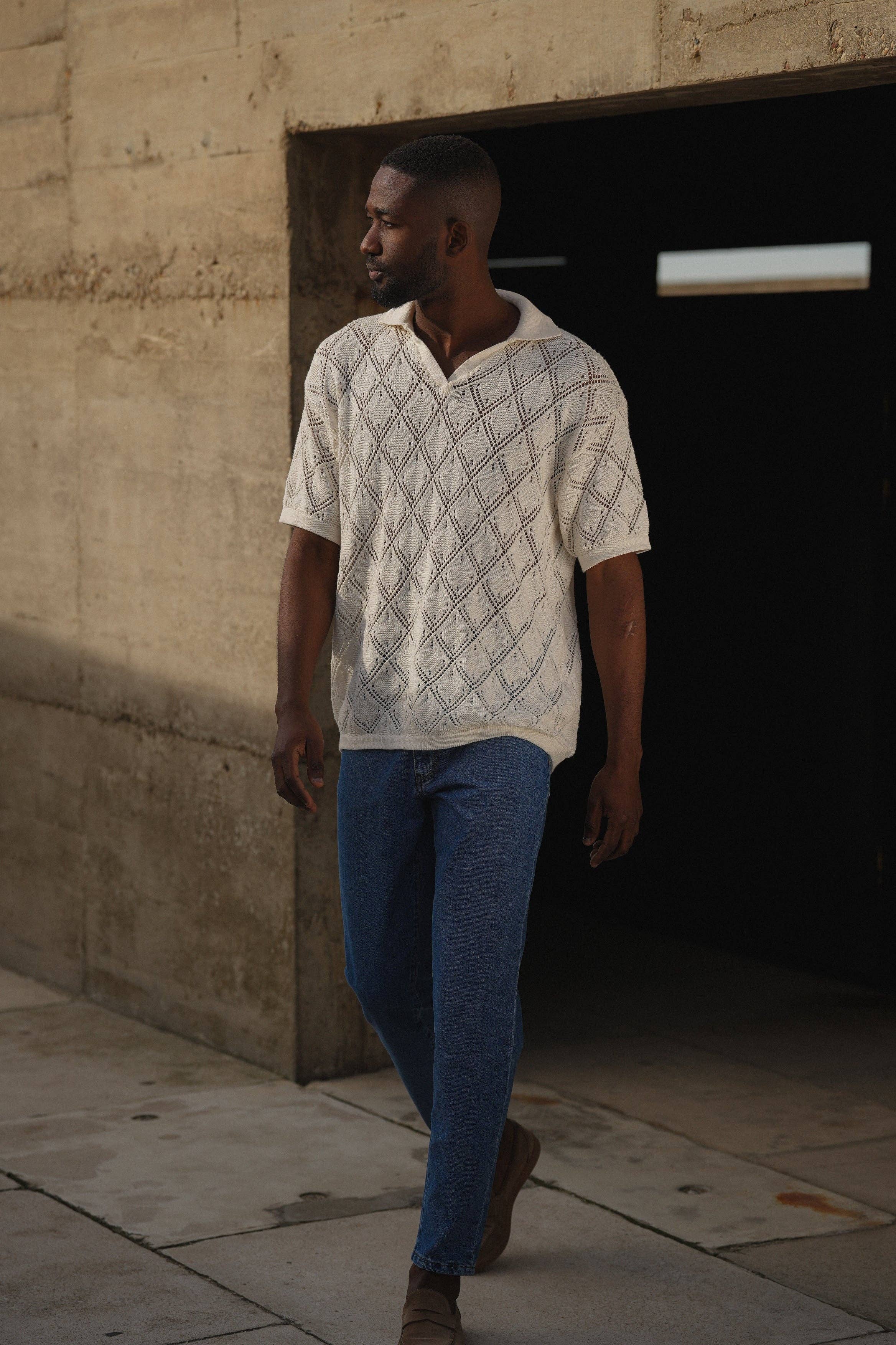 DONATO - Wholesale Polo - Men's - POLO GEOMETRIC DESIGN OPEN-COLLAR PEARL SHIRT3