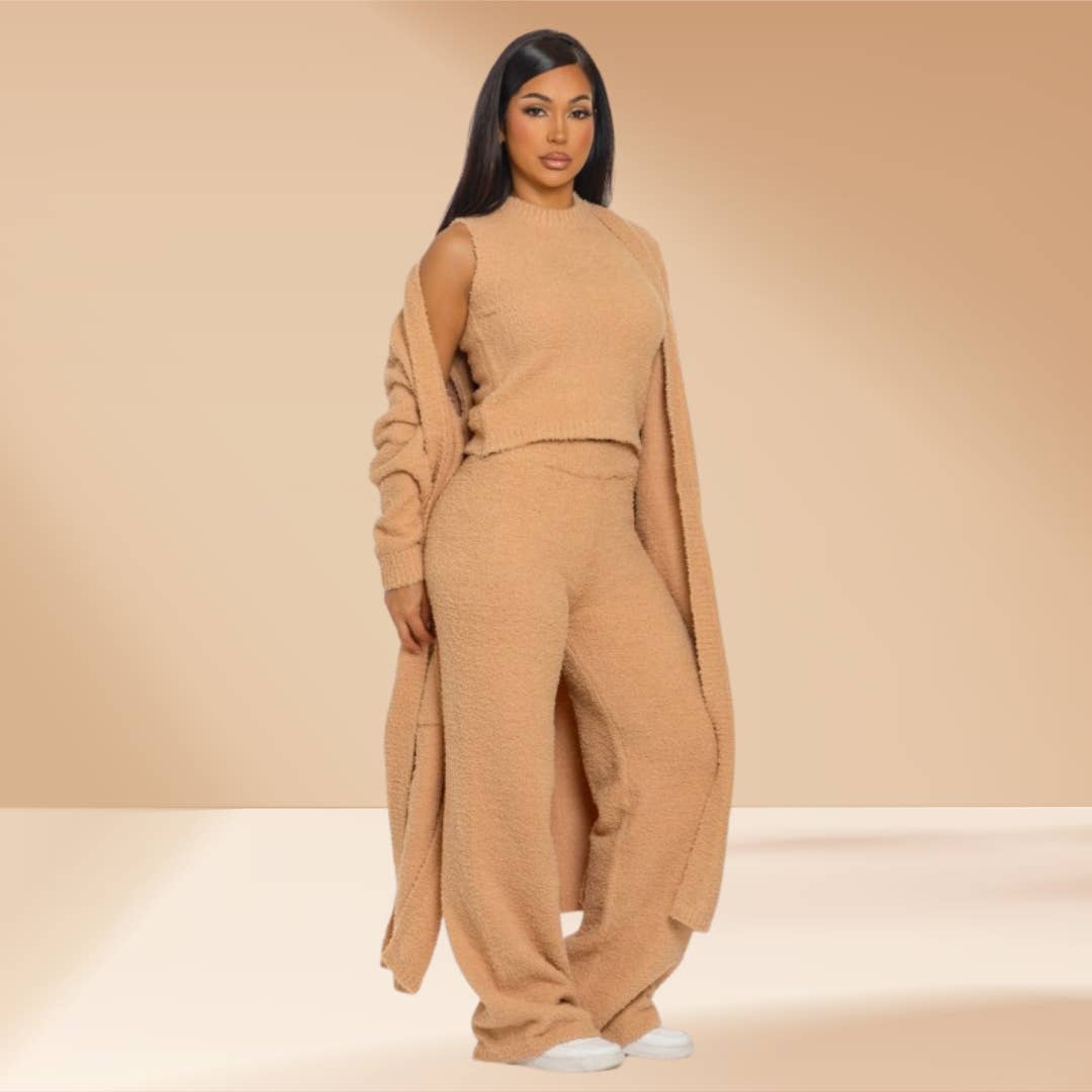 Celystrends - Vente Ensemble de vêtements d'intérieur – femme - Ensemble de 3 pièces Ensemble de détente douillet Teddy comme Skim1