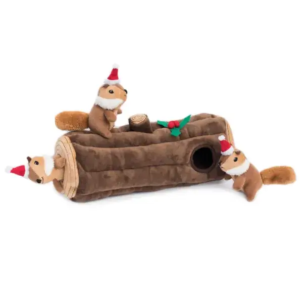ZippyPaws - Vente Peluche – chien - Jouet de Noël Holiday Zippy Burrow - Bûche de Yule pour chiens2