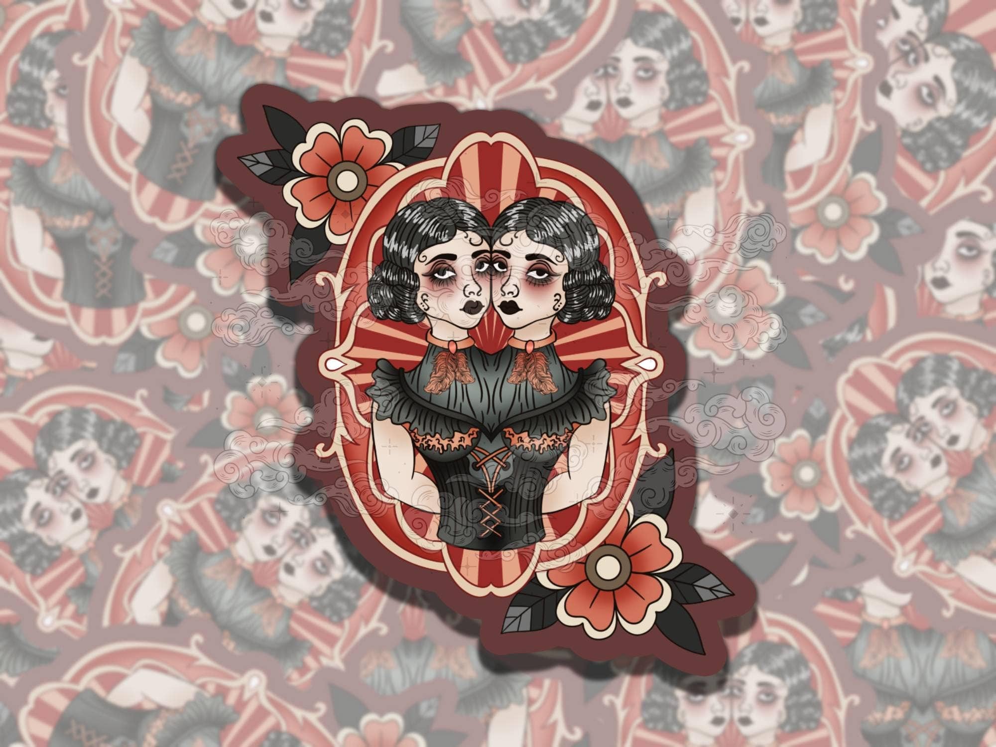 Sticky Sadness Designs - Wholesale Sticker - Freak Show Twins Whimsigoth Colorful  Vinyl Sticker, Girly 0