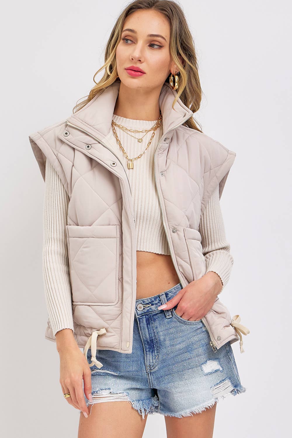 Sweet Lovely by Jen - Vendita all'ingrosso Gilè imbottito - Donna - GILET OVERSIZE IN PIUMINO TRAPUNTATO 17