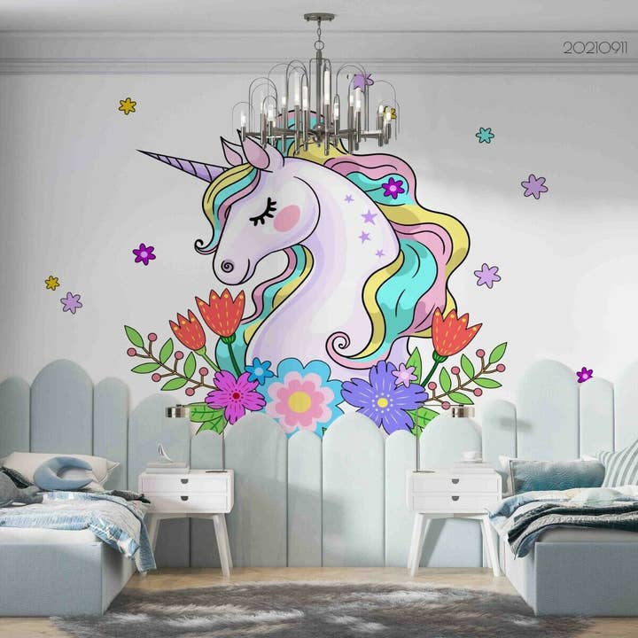 3D Blommig Enhörning Blad Flytande Väggmålning Tapet YXL 806 för wholesale av Jess Art Decoration