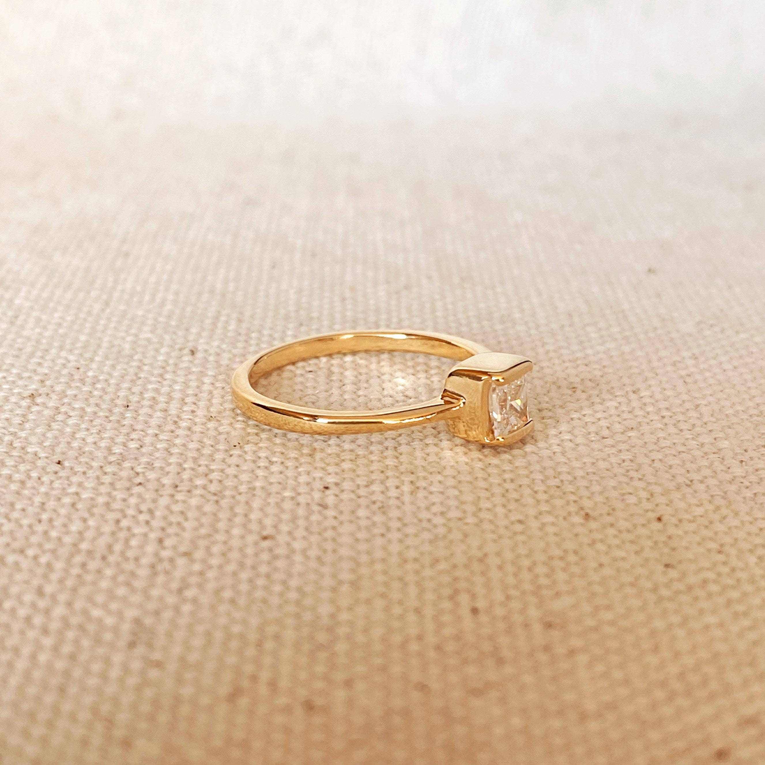 GoldFi - Wholesale Single Stone/Solitaire Ring - Dainty 18k Gold Filled Square Solitaire Ring3