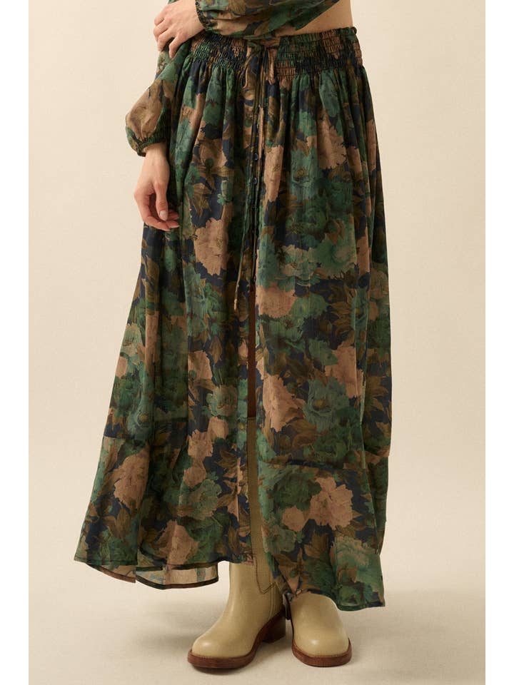 Promesa USA - Wholesale Skirt - Women's - Floral-Print Drawstring Button-Front Maxi Skirt22