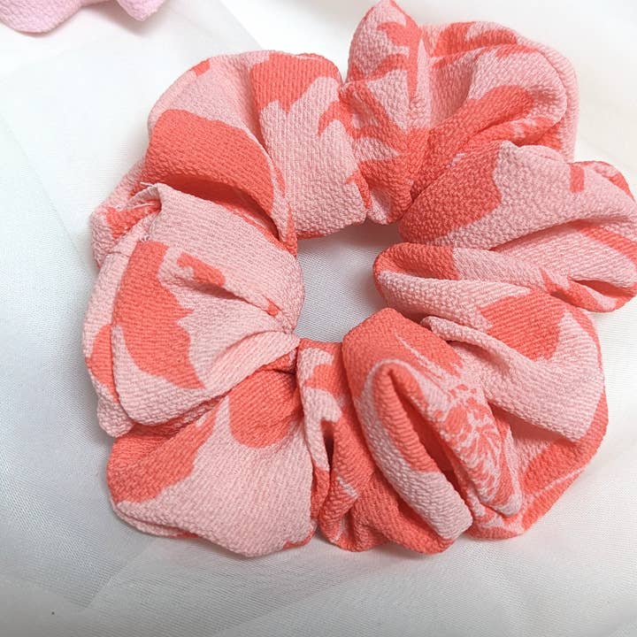 Coral Floral Scrunchies for wholesale by Headband Haven Co.