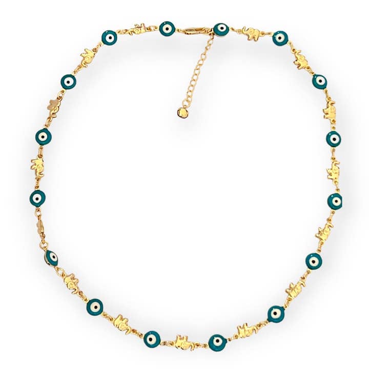 Elephant With Blue Evil Eye Beads Necklace in 18k of Gold Plated for wholesale by Raf Rossi Gold Plated