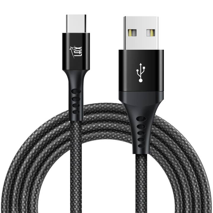 LAX Gadgets - Wholesale Charging Cable - LAX Nylon Mesh USB-C Cable - 10 Feet - Black - Retail Pack