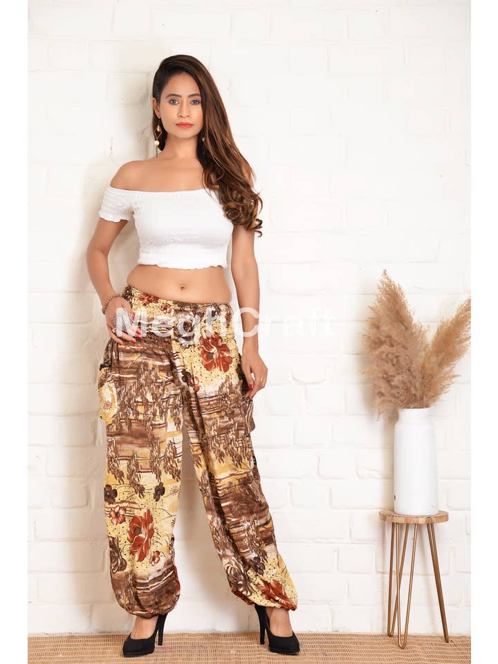 Meghcraft - Wholesale Pants – Women's - Upcycled Silk Harem Pants with Smocked Waist2