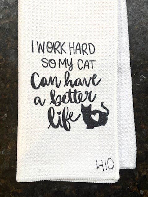 (#T410) IK WERK HARD ZODAT MIJN KAT THEEDOEK (3 STUKS) voor wholesale door Jana's Flannels