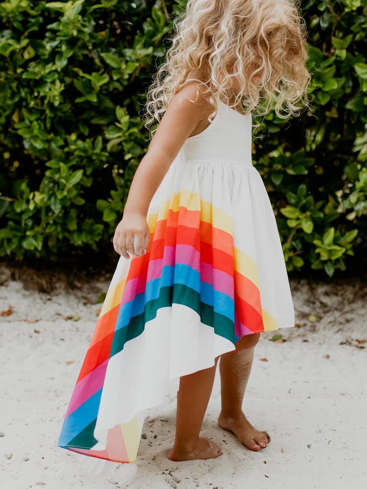 Kids Vivid Rainbow Halter Hi Lo Spring Summer Dress for wholesale by Oopsie Daisy