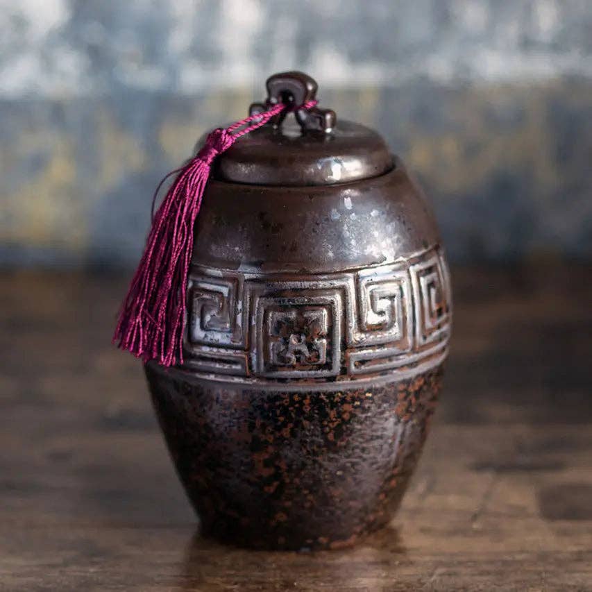 Vagabond Vintage - Wholesale Decorative Jar - Dark Brown Ceramic Storage Canister with Brown Tassel2