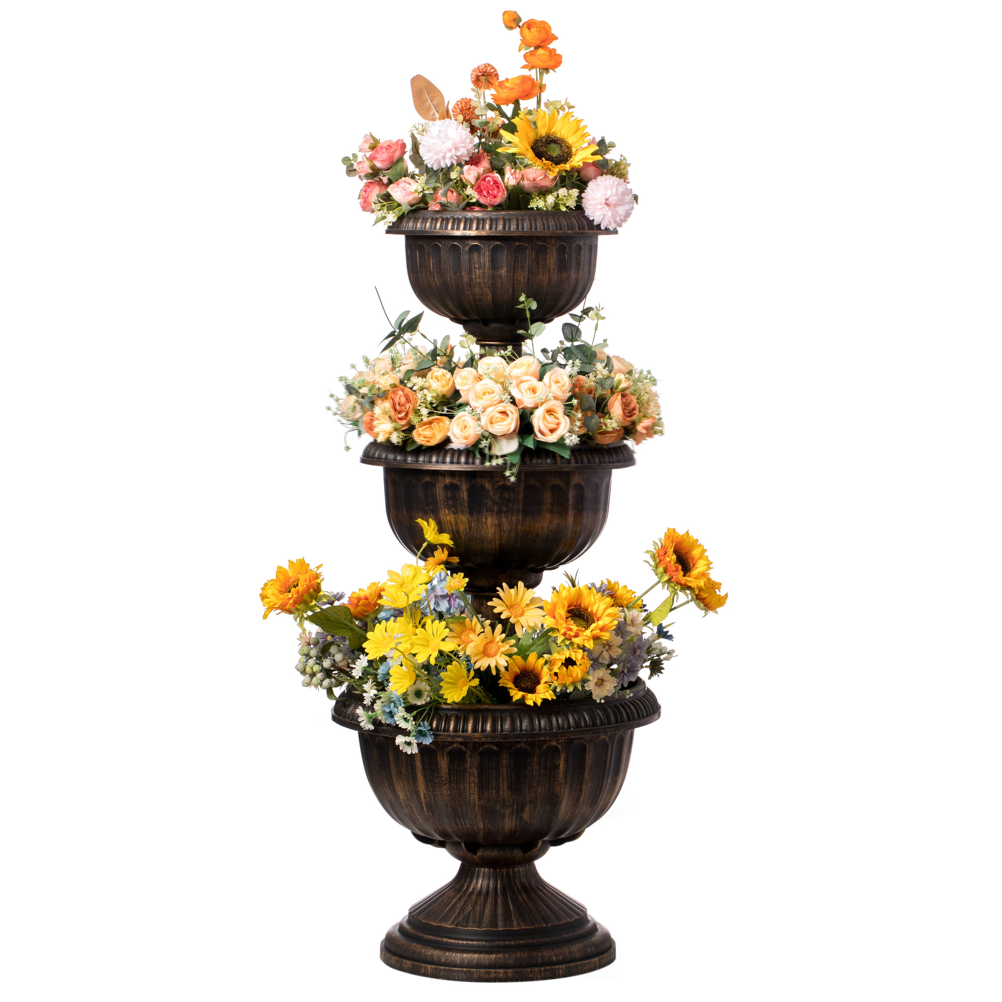 Quickway Imports - Wholesale Plant Pot - Outdoor Garden Triple Stacked Flower Bowl Urn Tier Planter D1