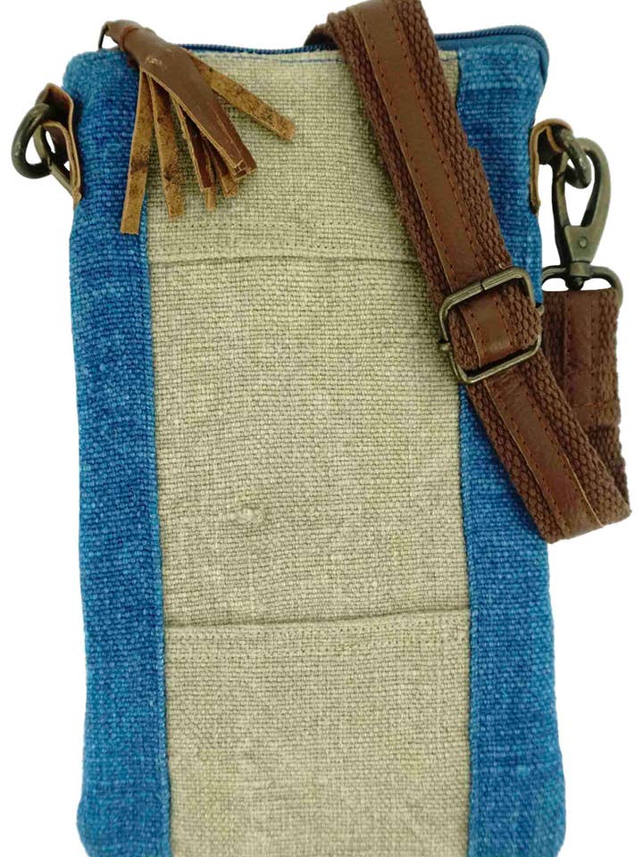 Two-tone Jute Crossbody-Natural/Moroccan Blue for wholesale by Vintage Addiction