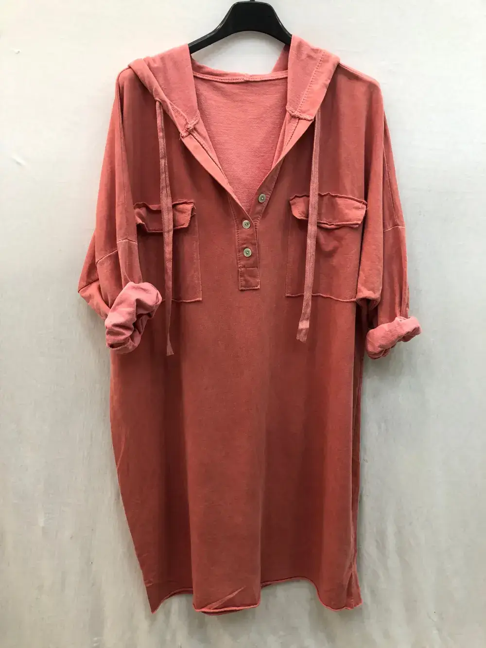 Mimi & Gogo - Wholesale Dress - Women's - Hooded sweatshirt dress with pockets @8587_RSweatsPoche1