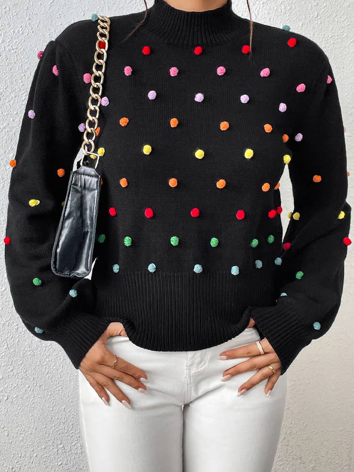 Lily Clothing - Wholesale Knit Sweater - Women's - WOMEN RIBBED HIGH NECK COLOR SWISS DOT JUMPER TOP_CWOSWL02805