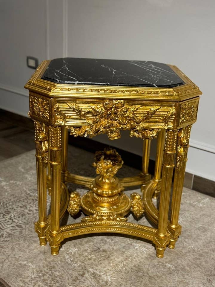 Handmade Louis XV Giltwood Marble Top Side Table - Set of 2 for wholesale by MALuxury Furniture