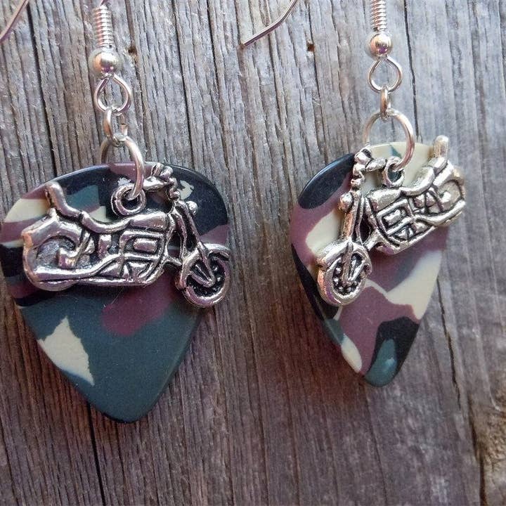 Simply Raevyn - Wholesale Dangle Earrings - Motorcycle Charm Guitar Pick Earrings13