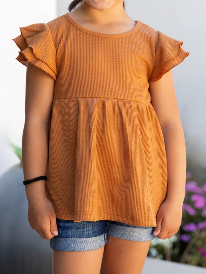 Little Girls Flutter Sleeve Peplum Top for wholesale by Tickled Teal