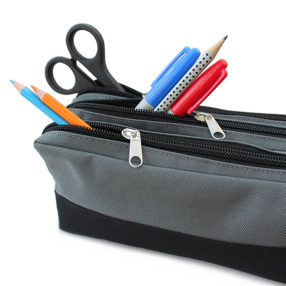 Powell Creative Products Ltd - Wholesale Pencil Case/Pouch - Large Black & Grey Pencil Case with 3 Compartments6