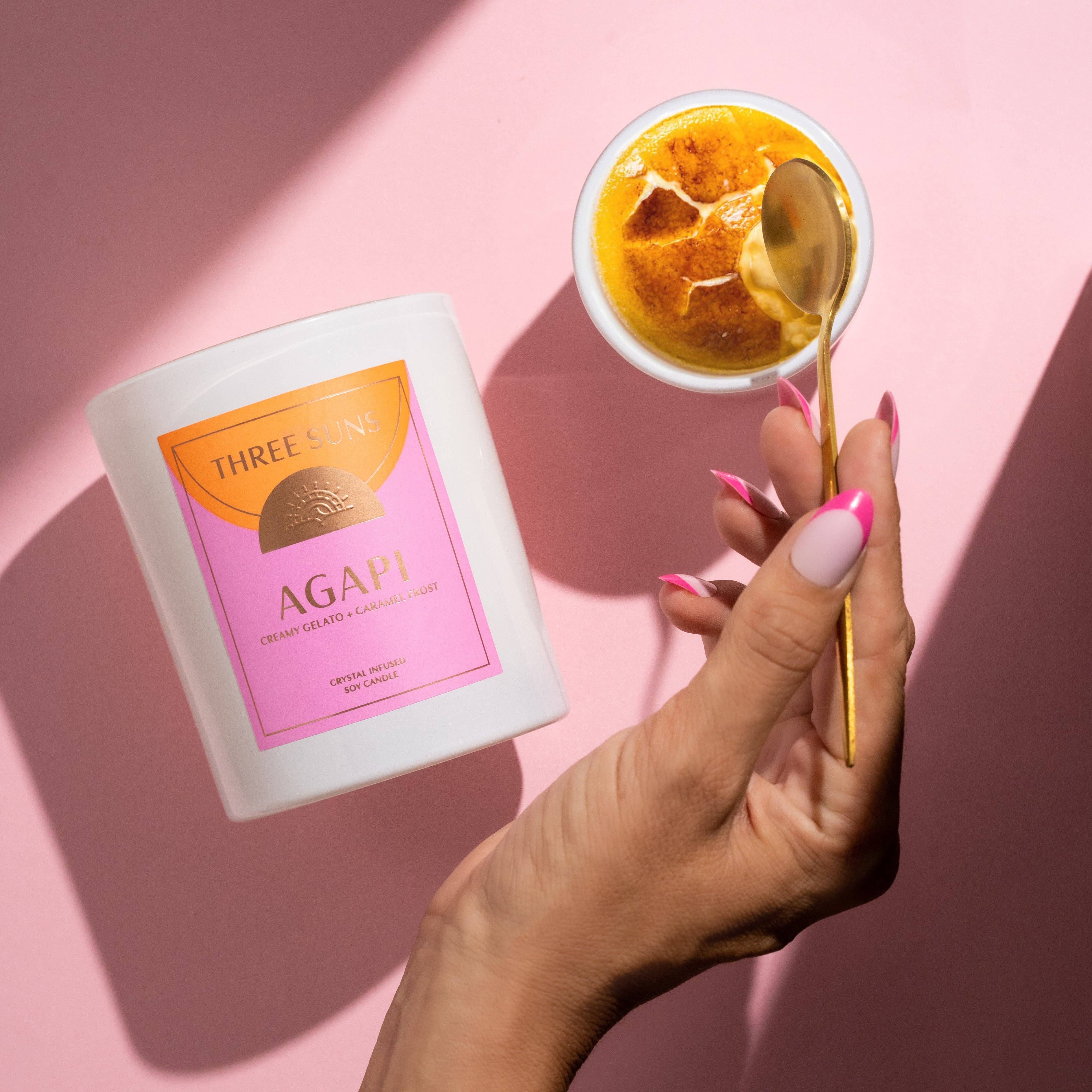 Three Suns - Wholesale Jar/filled candle - Agapi' | Crystal Infused Candle of Love | Creamy Vanilla Gelato & Caramel Frost1