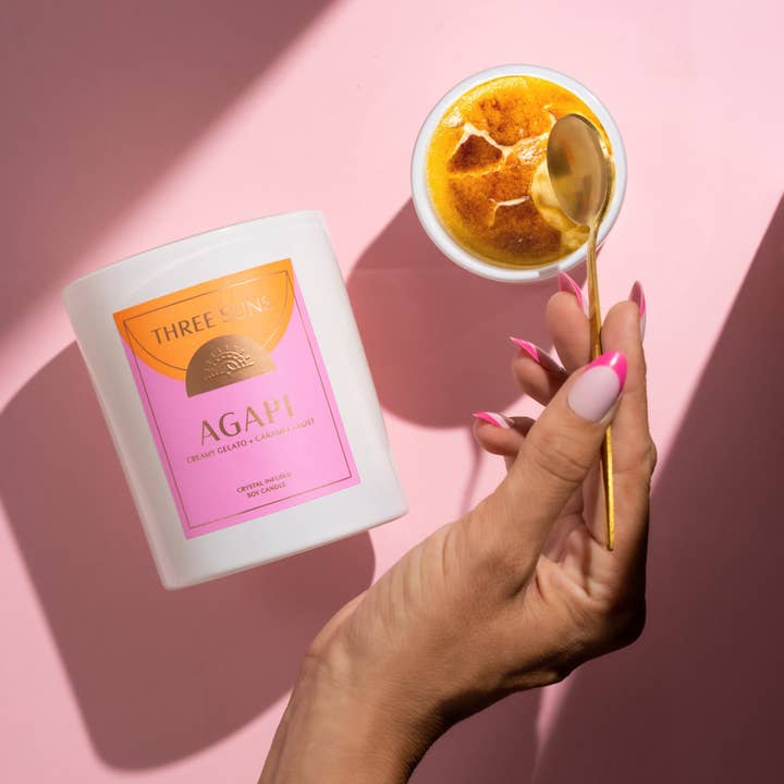 Three Suns - Wholesale Jar/filled candle - Agapi' | Crystal Infused Candle of Love | Creamy Vanilla Gelato & Caramel Frost1