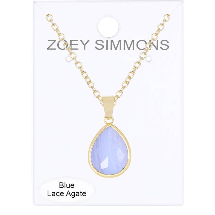 Zoey Simmons – Colar pingente/pendente por atacado – Colar com pingente de ágata de renda azul - GF1