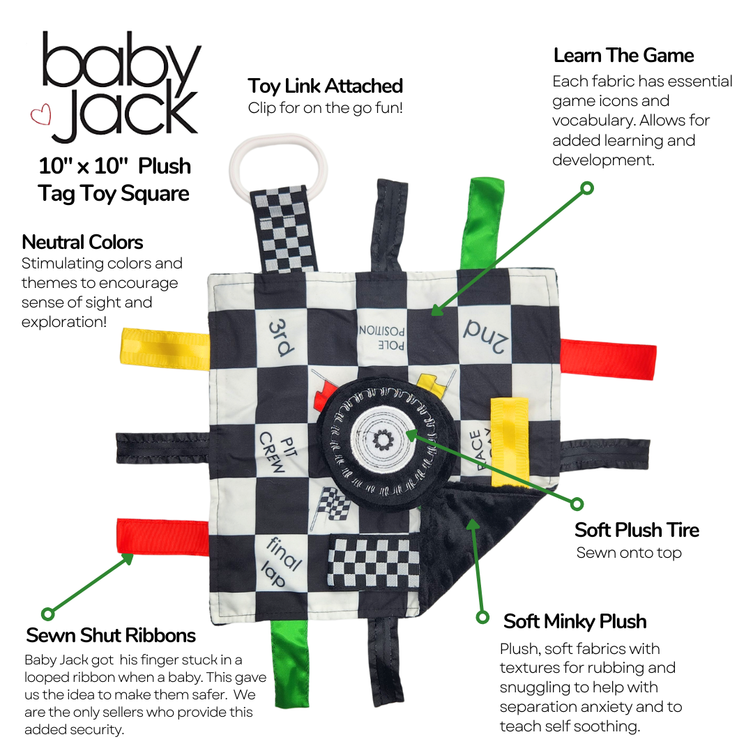 Baby Jack and Company - Wholesale Stuffed/Plush Toy - Kids & Baby - Racing Flag Baby NASCAR Tag Stroller Toy 10" x 10"4
