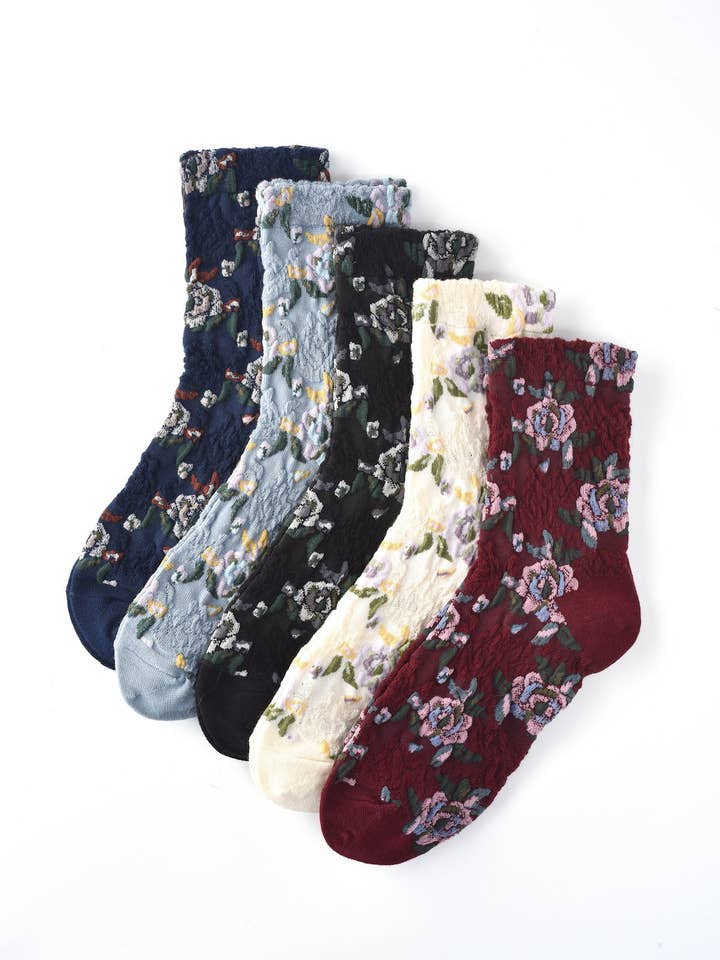 Rufia – Capsule Rose Motif Crew Socks for wholesale by Funkyrel® Atzbranding Limited
