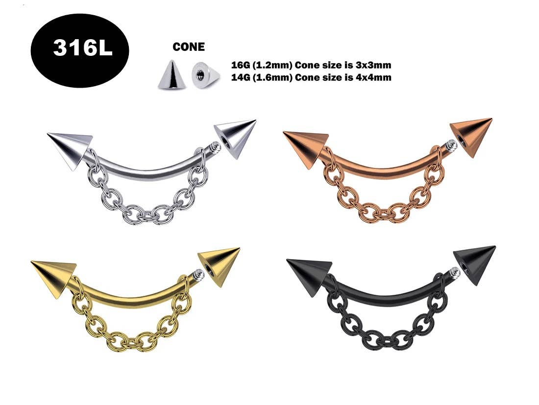 Bodytrend - Wholesale Lip Ring - Vertical Labret Rook Earrings with Chain-Surgical Steel 316L0