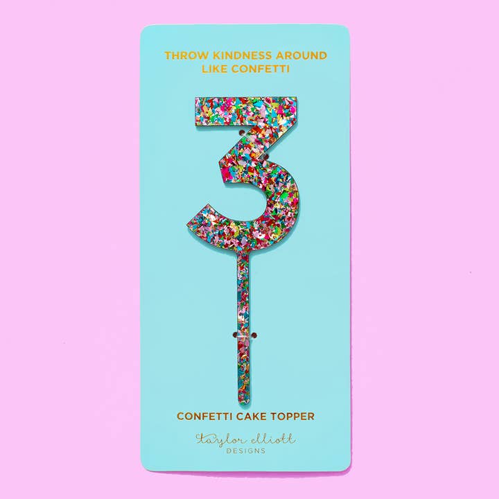 Taylor Elliott Designs - Wholesale Cake/Cupcake Topper - Cake Toppers - Num 0 - 9 - Colorful Confetti - Each