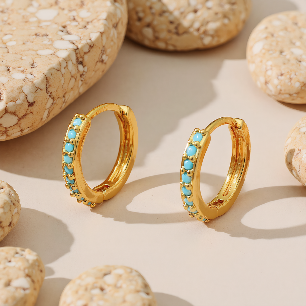 Katinki - Vente Créoles - Boucles d'oreilles créoles vintage turquoise Arlette – Base en cuivre0