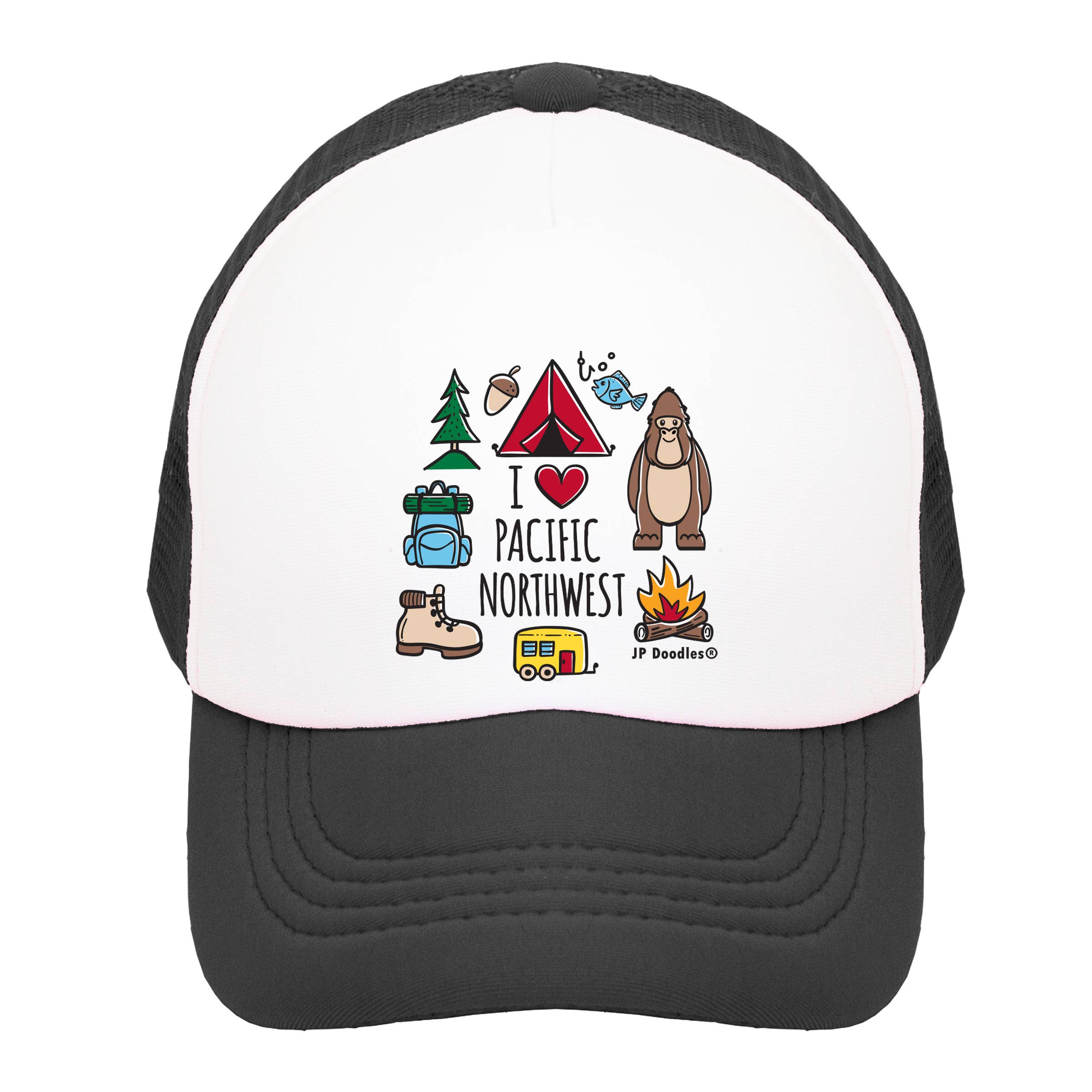 JP Doodles – wholesale Kids hat – Kids – I love Pacific Northwest / Big Foot Kids Trucker Hat0