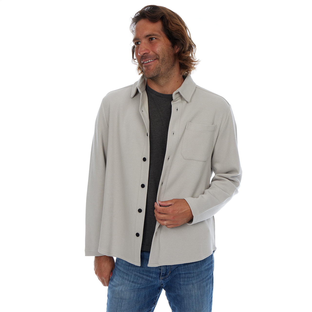 PX - Wholesale Shirt Jacket/Shacket - Men's - Cream Subtle Diagonal Textured Solid Shacket Shirt Jacket2
