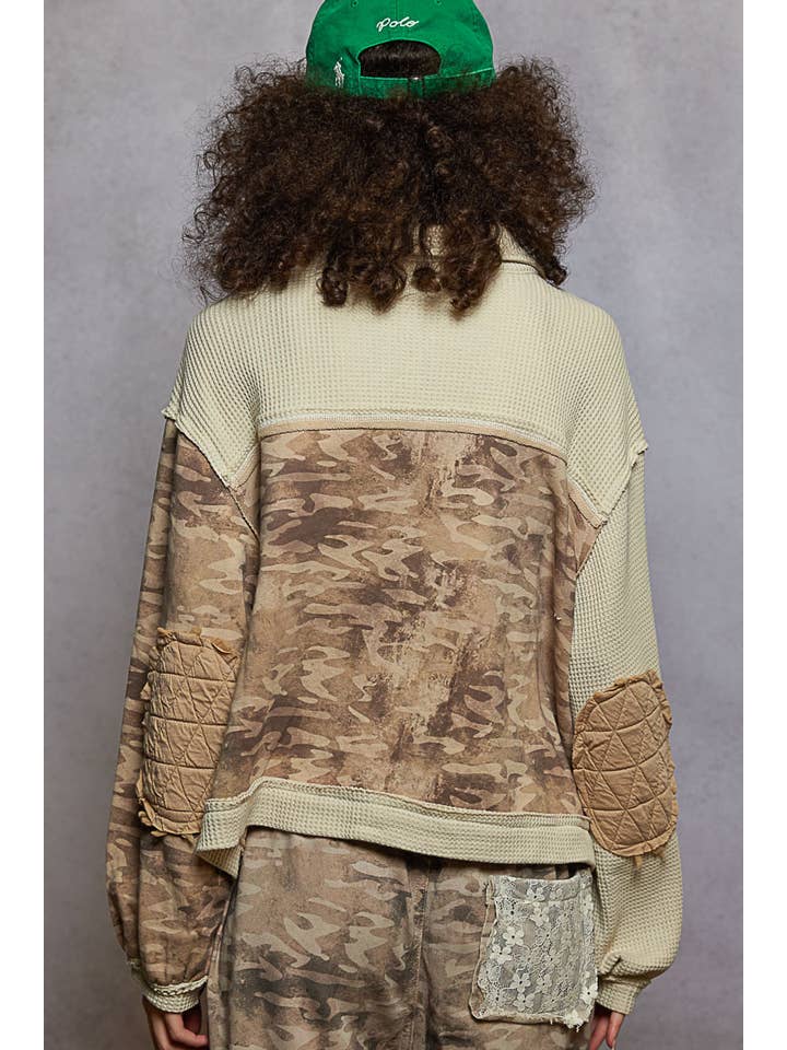 Pol Clothing - Wholesale Jacket - Women's - Floral Animal Print Contrast Color Block Quilted Jacket SALE21