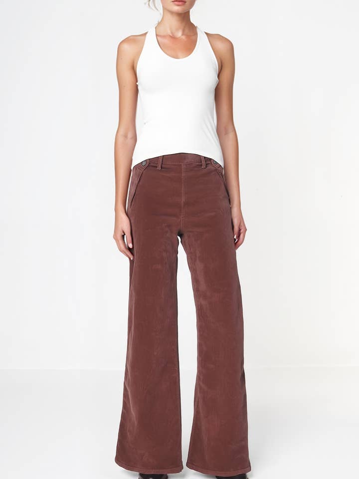 Dina a Vita Alta Ampia in Velluto a Coste Marrone per la vendita all'ingrosso da parte di Noend Denim