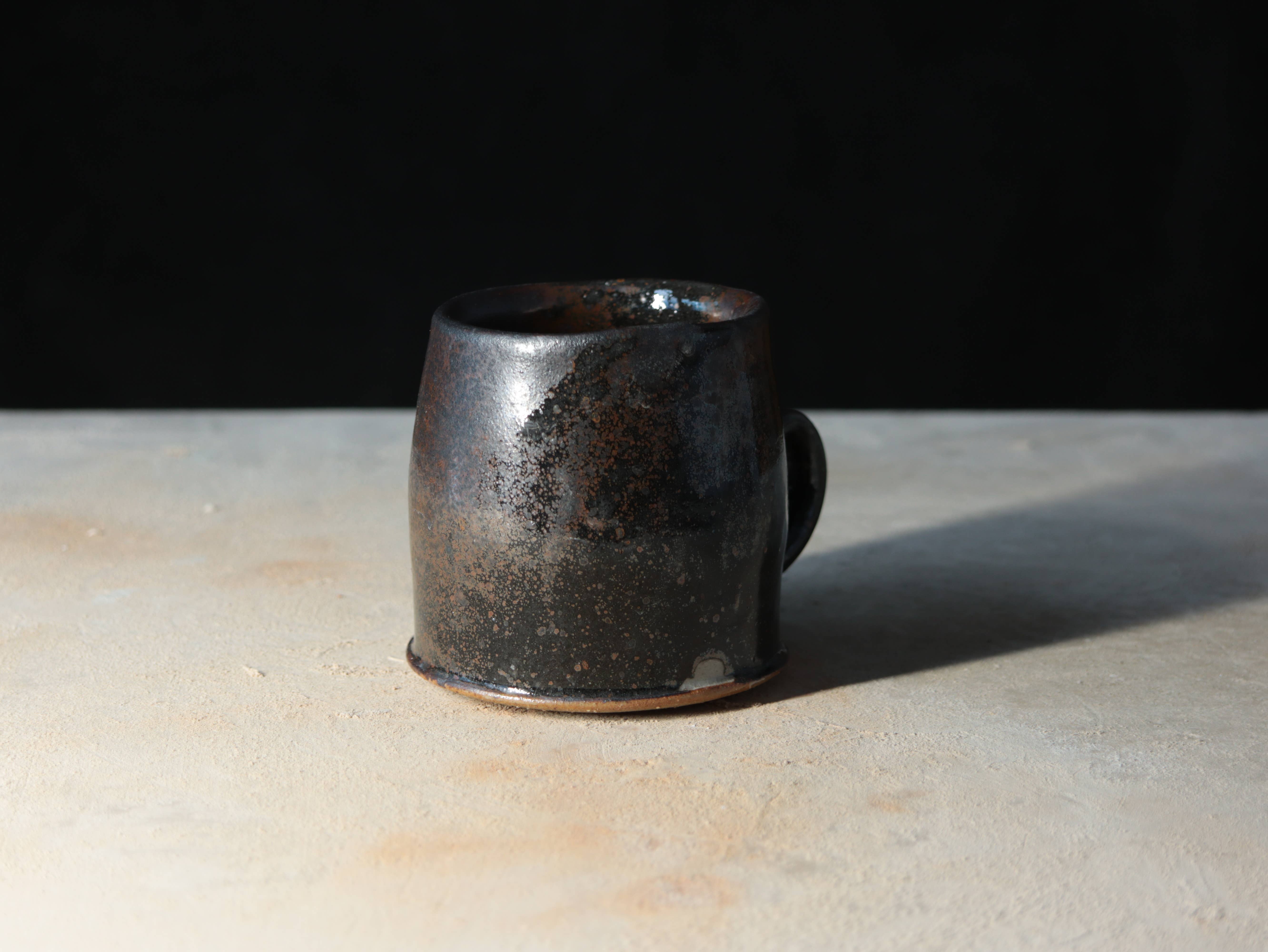 Matt Fishman Pottery - Wholesale Coffee Mug - Small Wavy Mug in Iron Black Glaze1