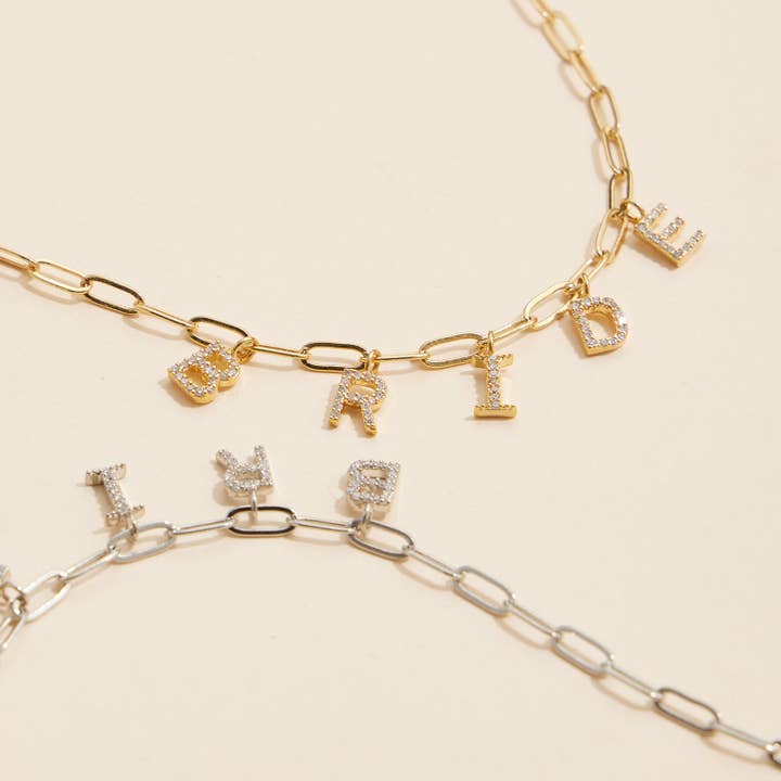 Frem - Wholesale Pendant/Charm Necklace - Sparkling "Bride" Cubic Zirconia 18K Gold Charm Necklace