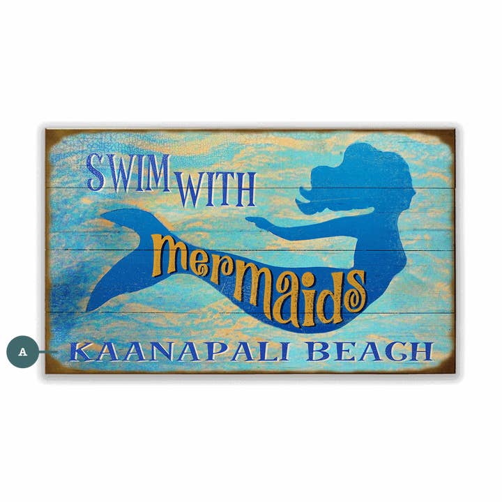 Old Wood Signs - Wholesale Sign - Swim With Mermaids - Wood & Metal Wall Art