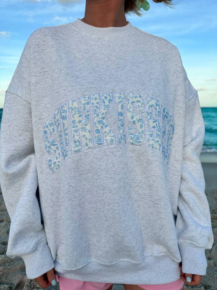 Pearl Grey Floral Sunkissed Embroider Sweatshirt for wholesale on Faire