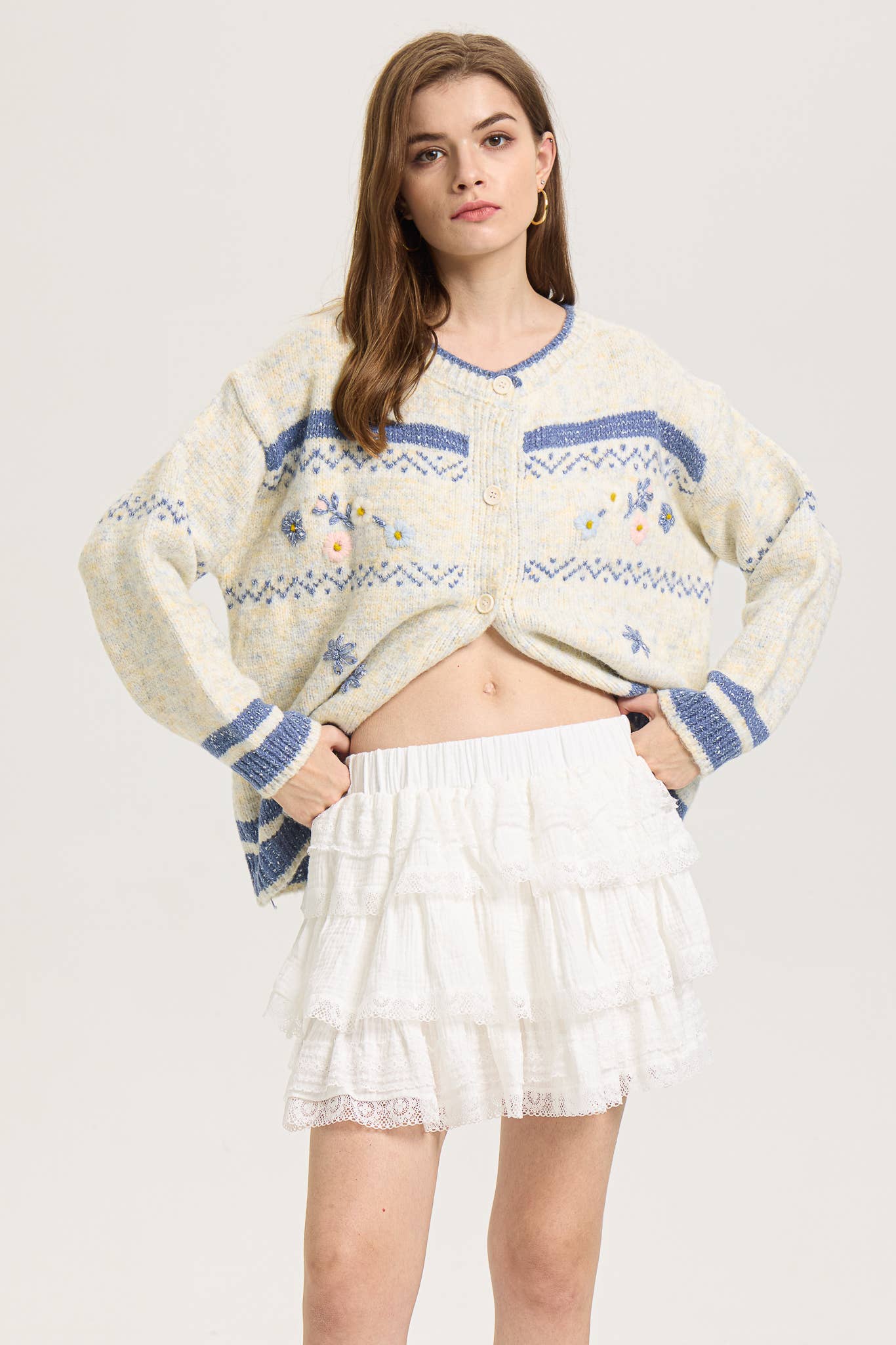 ROSIE POSIE – Großhandel Strickjacke – Damen – RP2587 - Strickjacke mit Knöpfen und Frostblumenmuster8