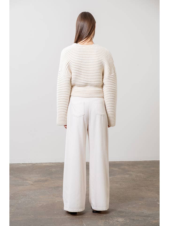 Moon River - Wholesale Cardigan - Women's - WRAP SIDE TIE RIBBED KNIT CARDIGAN
