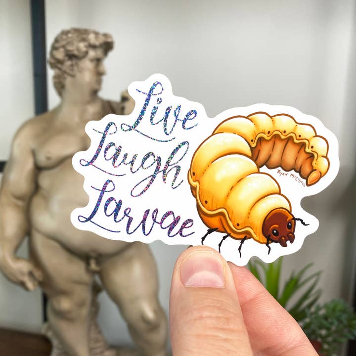 GLITTERSTICKER: „Live Laugh Larven” (insectenhumor) voor wholesale door Ryan McCulloch Art