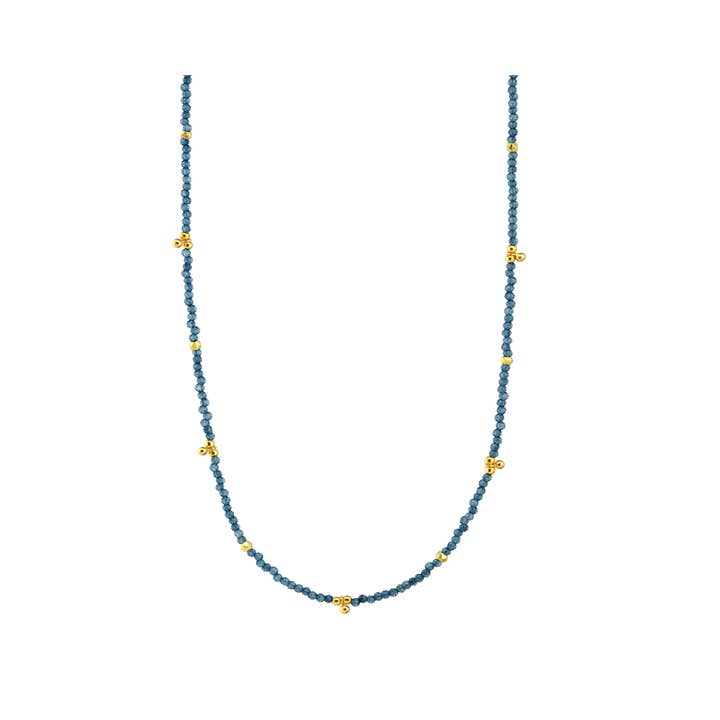 N-3570 London Blue Quartz Tiny Gold Ball Charms Necklace for wholesale by Alicia Van Fleteren Jewelry Design